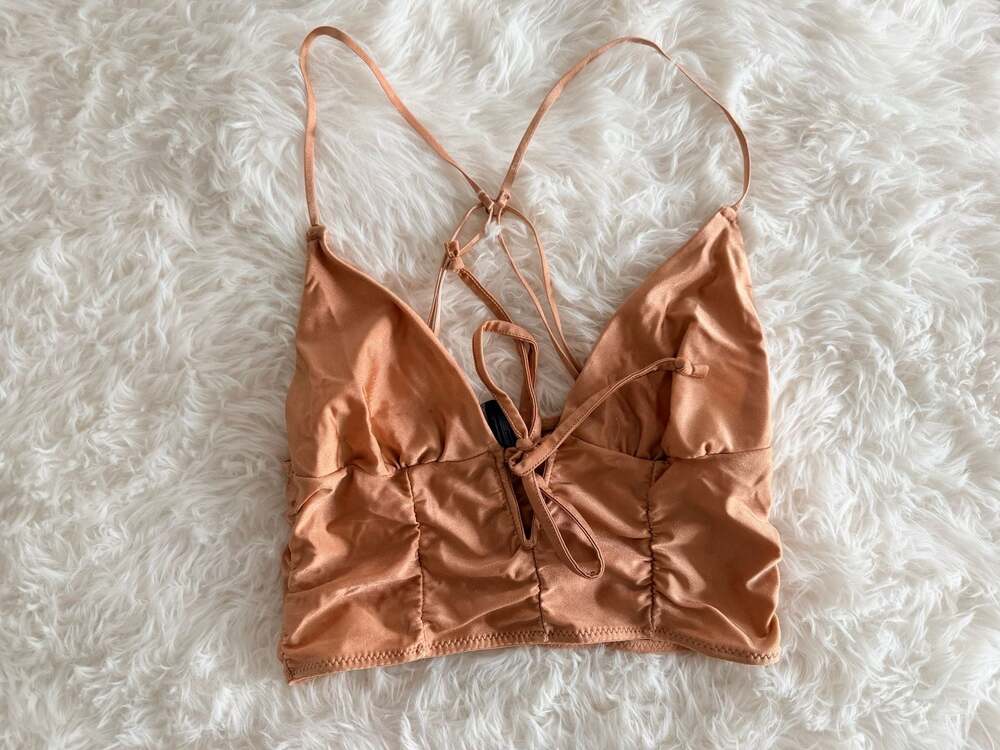 Out From Under Urban Outfitters Ruched Satin Tie-Front Crop Top Size M